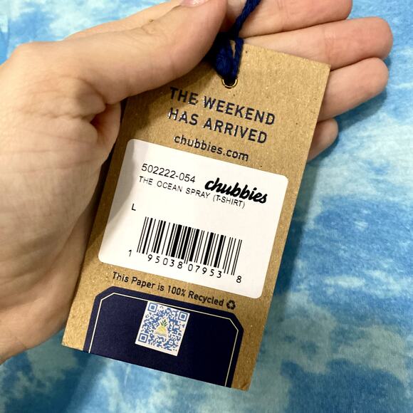 NEW Chubbies Blue Tie-Dye The Ocean Spray Crewneck Casual T-shirt L - Picture 3 of 7